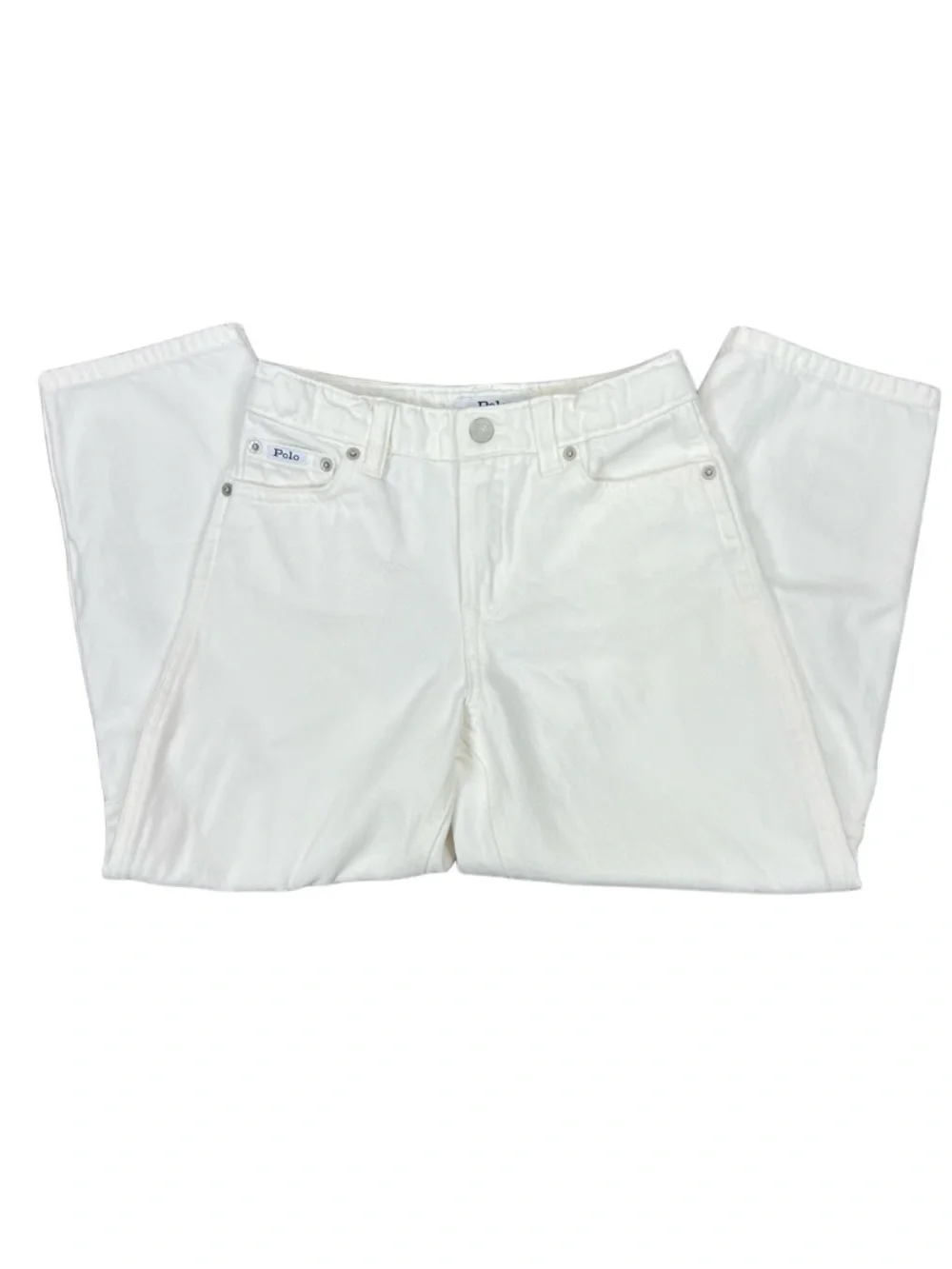 Polo Ralph Lauren Girls Curved Tapered Denim Jeans White 6X Adjustable Waist